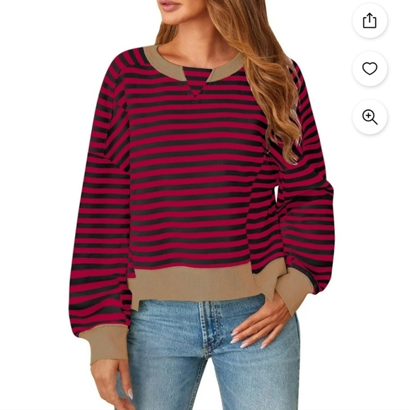 NWT Merokeety Striped Oversized Pullover Sweatshirt Sweater Size Small - Picture 1 of 6